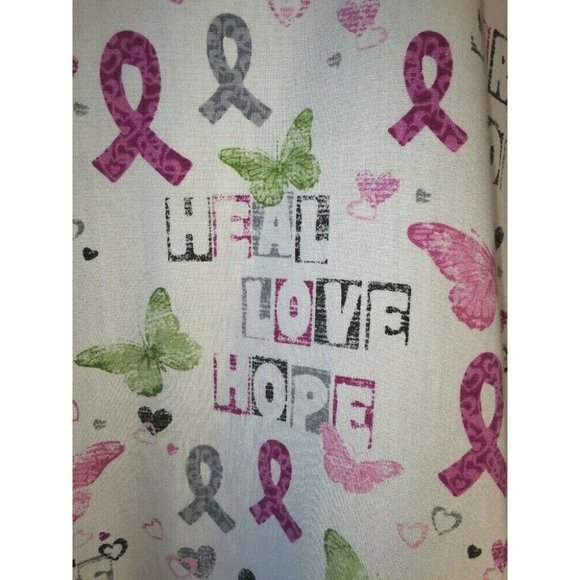 SB Scrub top XL White Breast Cancer Care Hope Heal V Neck 3 Front Pockets - Picture 7 of 8
